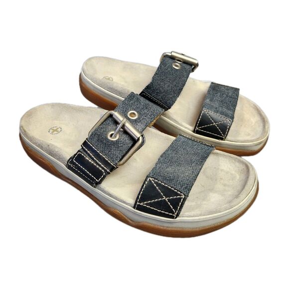 Dr Martens Sandals Mens 10 Denim Double Strap Thick Chunky Slides Beach Vacation - Picture 1 of 9